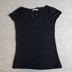 Reformation Womens Top Small Black Ribbed Square Neck Bardot